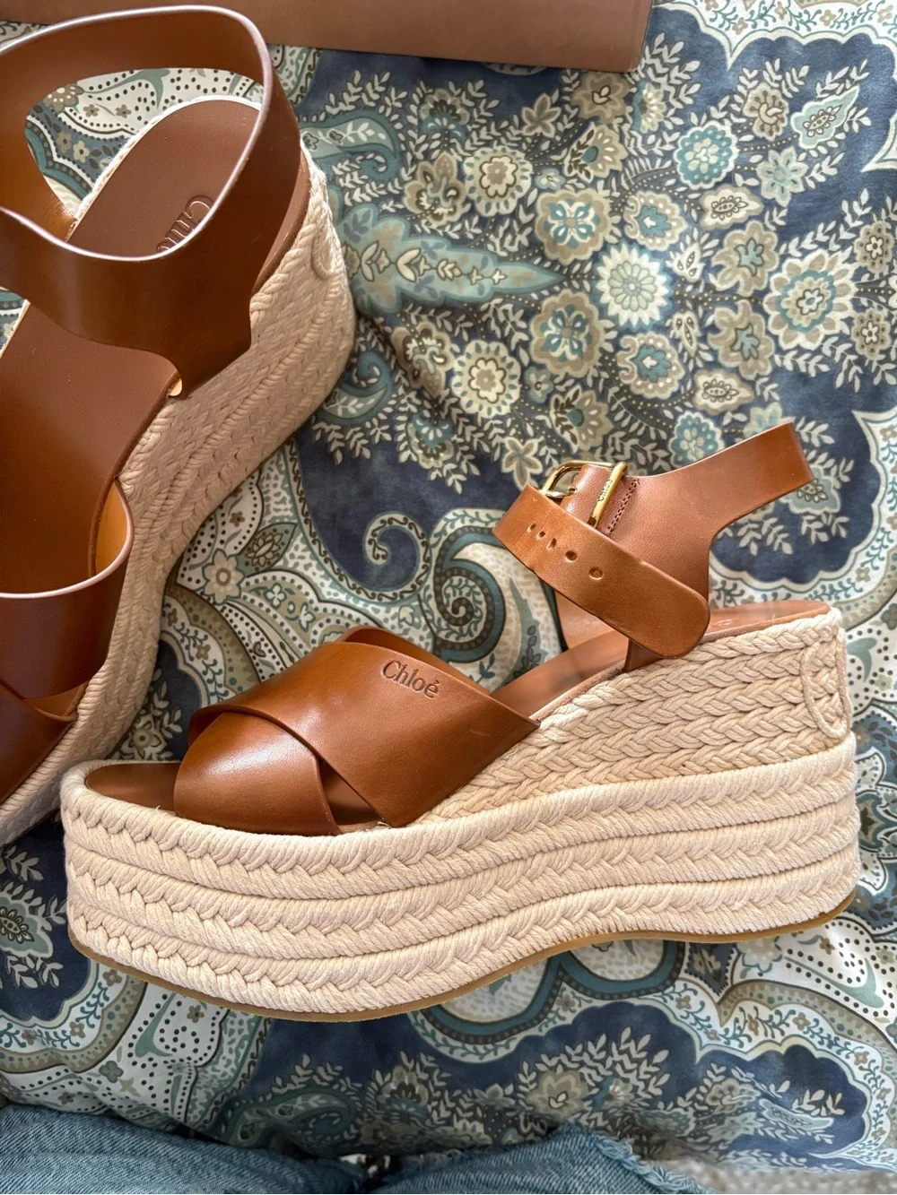 Chloe Brown Leather Platform Espadrille Sandals